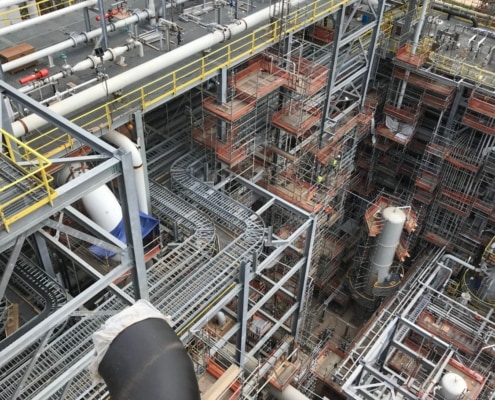 A multistory industrial facility
